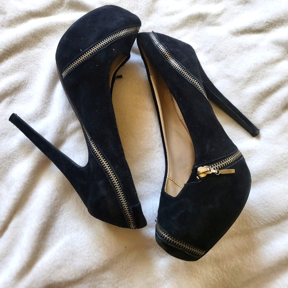 Colin Stuart heels black suede zipper design US 9B